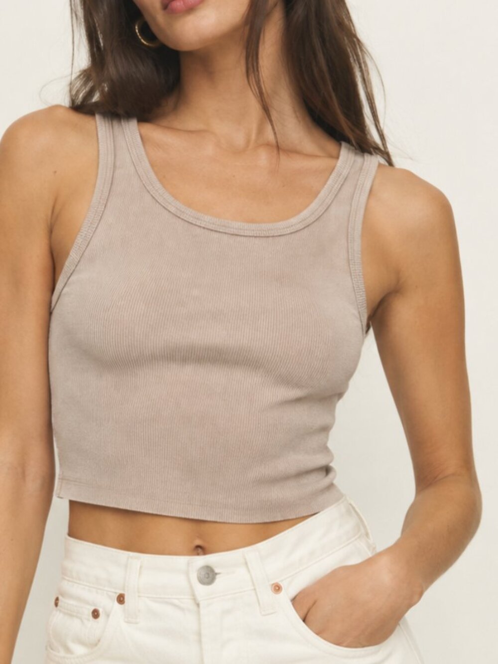 Reformation Organic Cotton Neutral Beige Ribbed Tank Crop Top S
